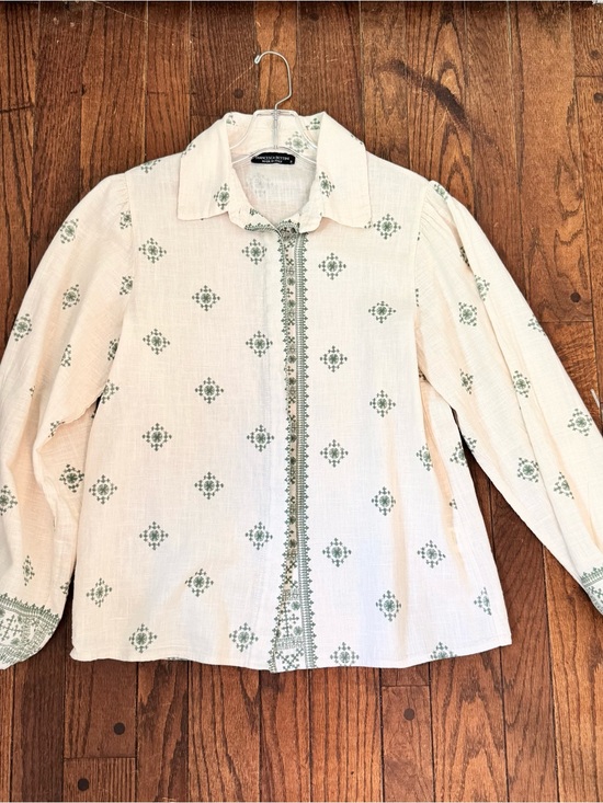 Francesca Bettini Tops - Francesca Bettini Linen/Cotton Cream Long Sleeved Boho Summer Button-up Blouse